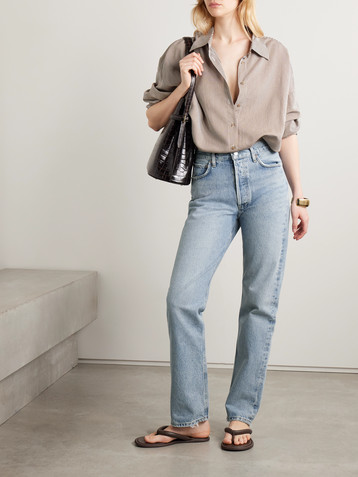 Agolde 90's Pinch Waist Long frayed high-rise straight-leg jeans