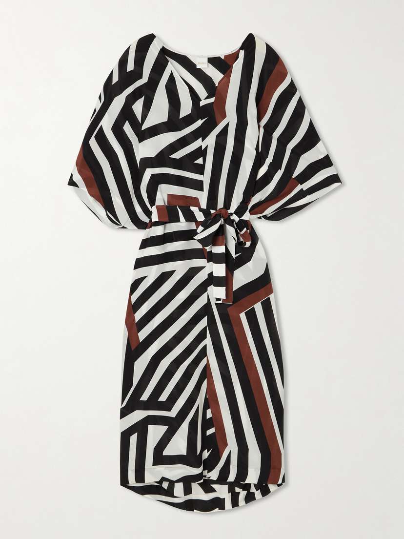 Max Mara Warren Belted Printed Silk Crepe De Chine Coverup