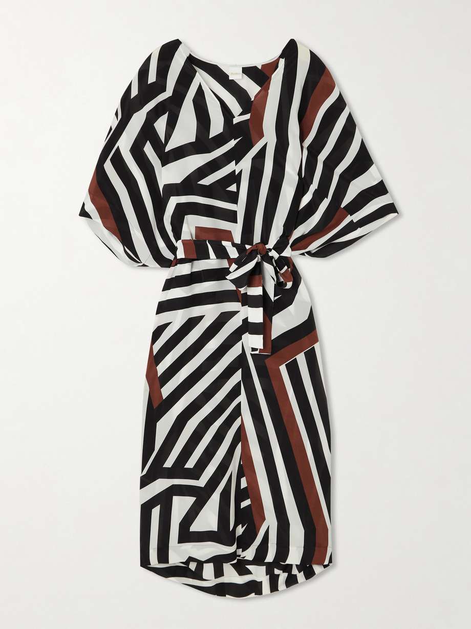 warren belted printed silk crepe de chine coverup