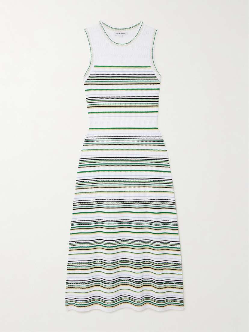 Veronica Beard Dawna Striped Ribbed-knit Midi Dress