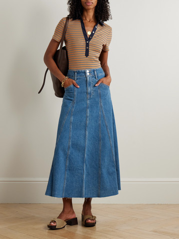 Veronica Beard Alix panelled frayed denim midi skirt