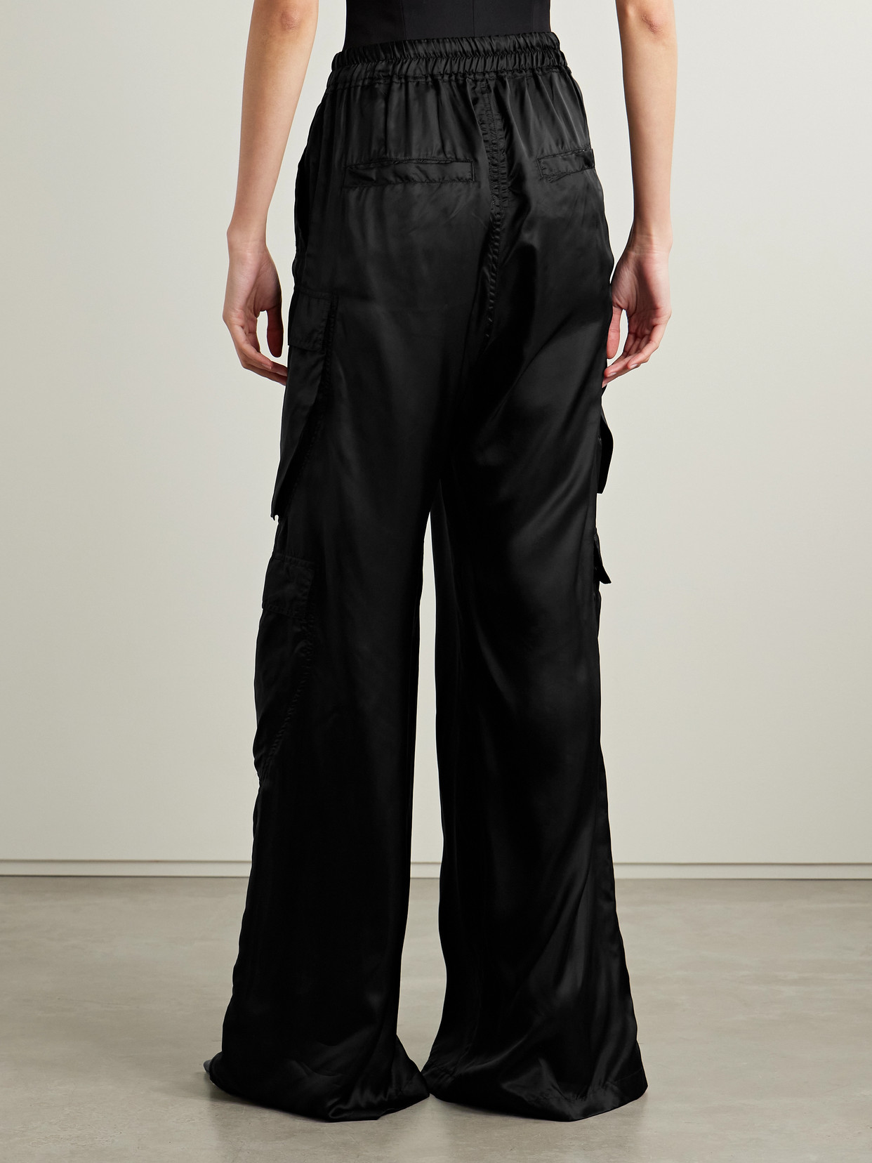 Rick Owens Satin-twill Wide-leg Cargo Pants In Black