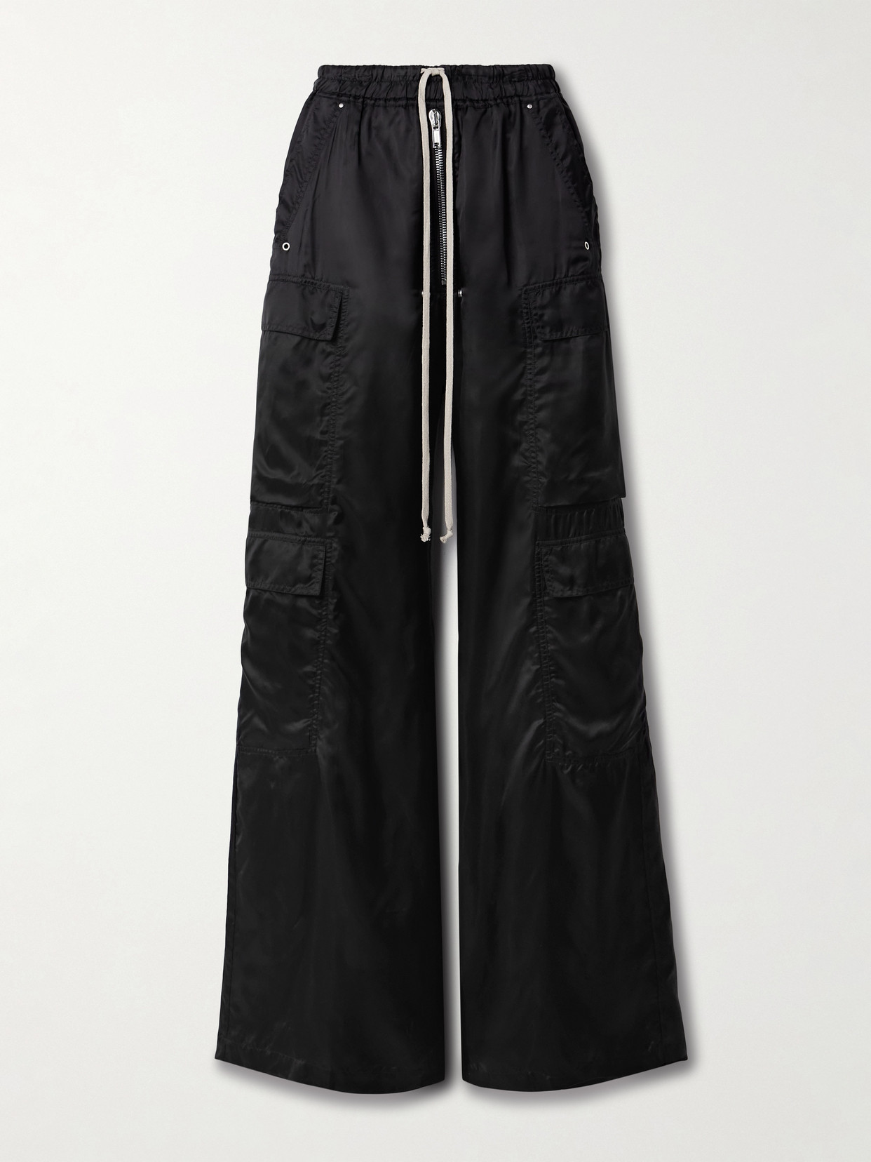 Rick Owens Satin-twill Wide-leg Cargo Pants In Black