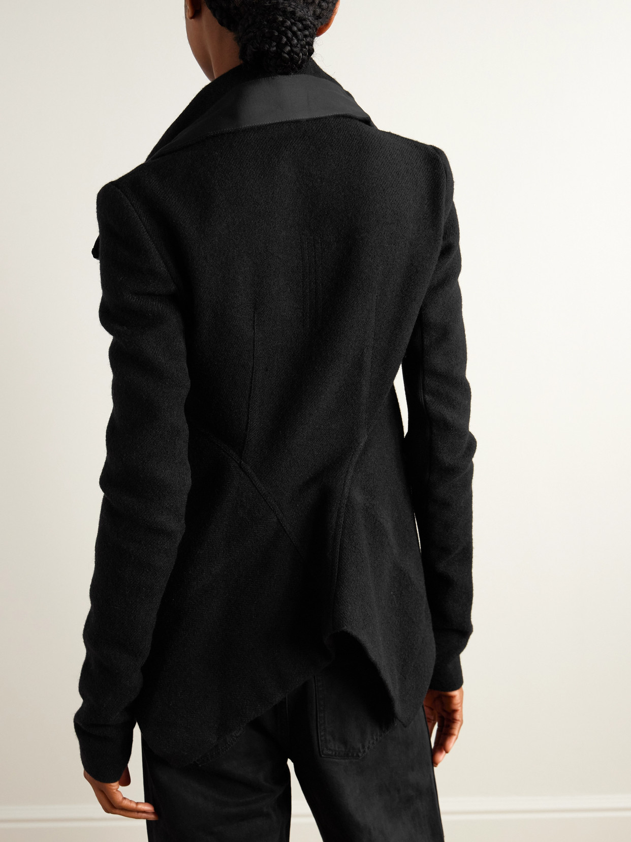 Rick Owens Giacca Satin-trimmed Boiled-wool Turtleneck Jacket In Black