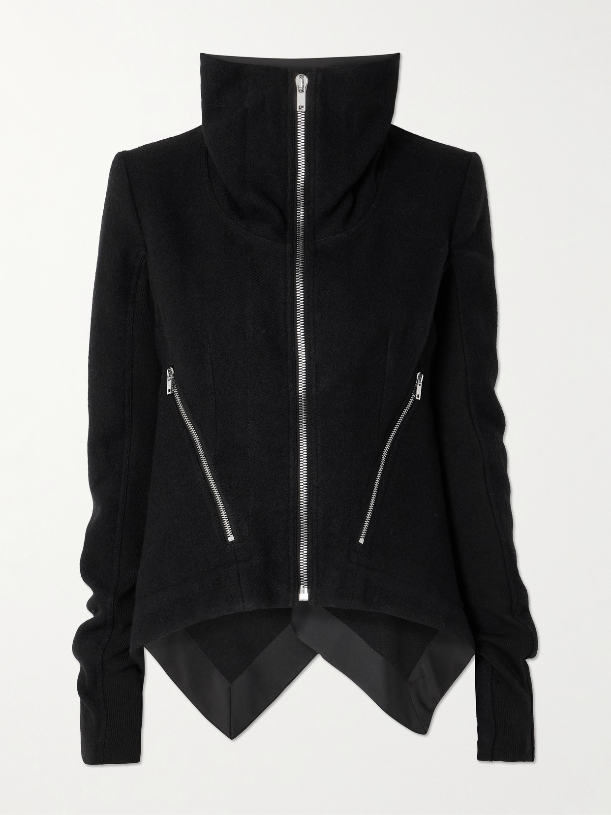 Rick Owens Giacca Satin-trimmed Boiled-wool Turtleneck Jacket In Black