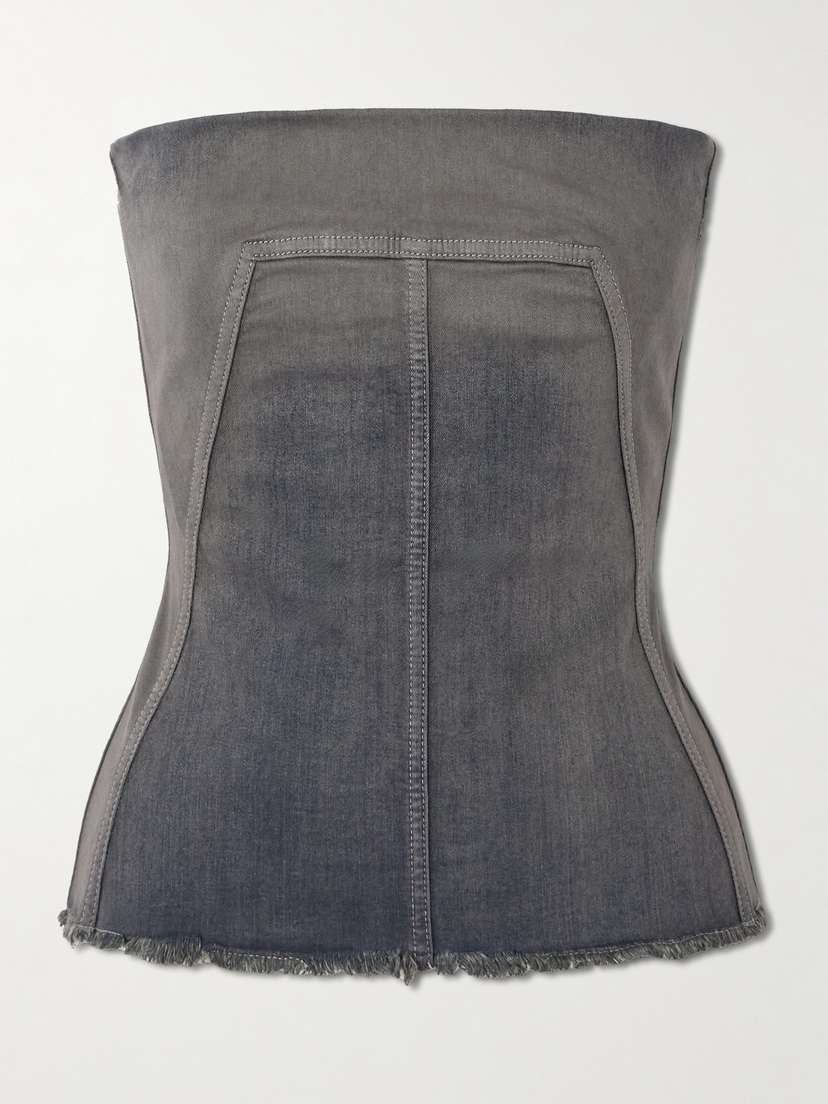 Rick Owens Strapless Frayed Denim Top