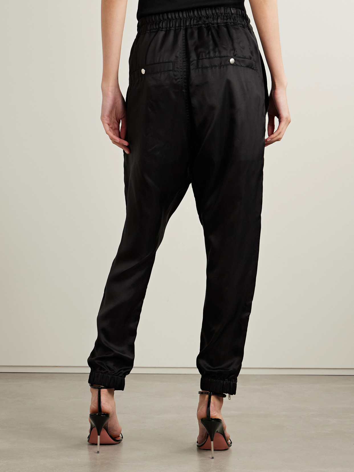 Rick Owens Satin-twill Tapered Pants In Black