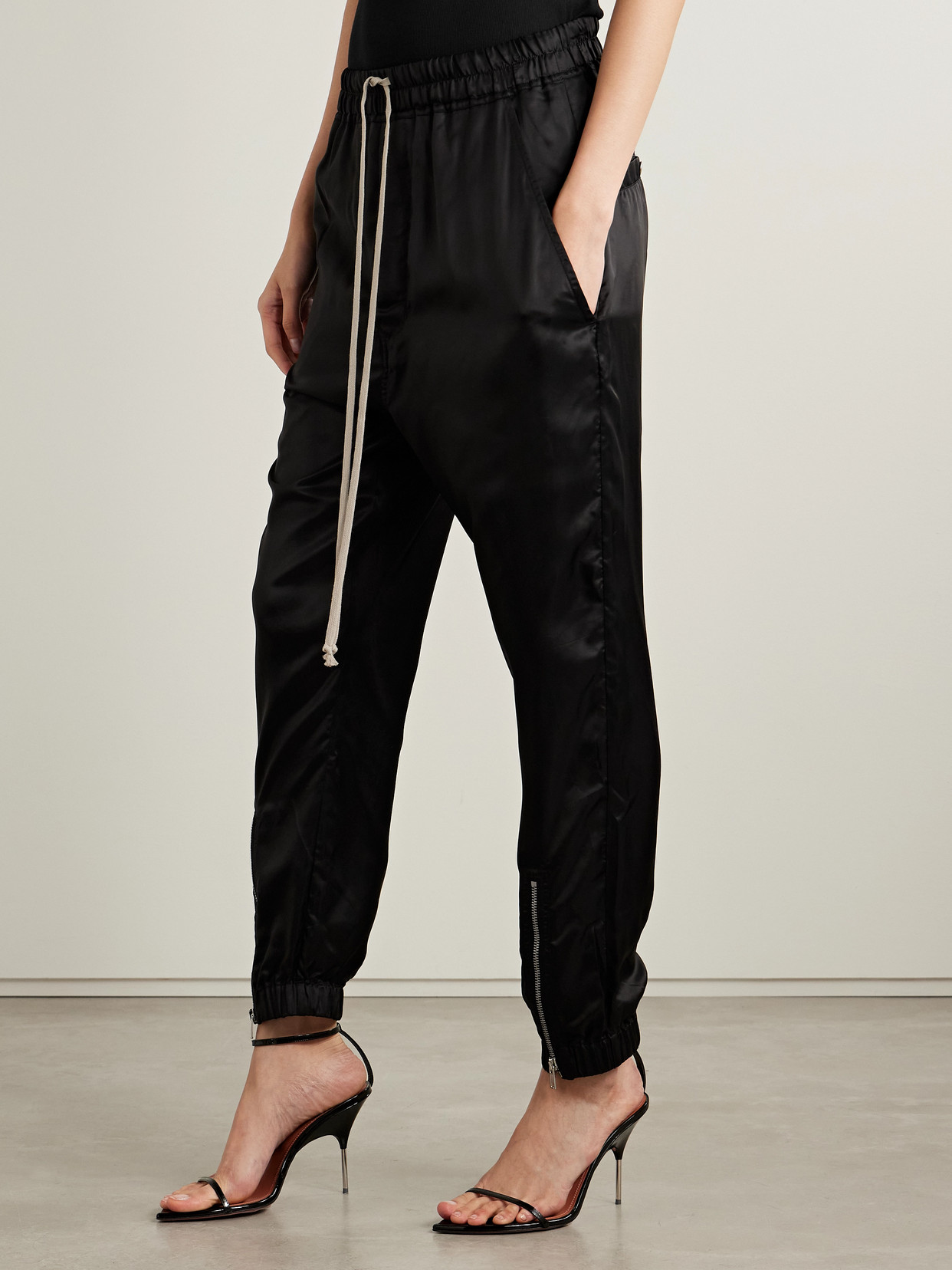 Rick Owens Satin-twill Tapered Pants In Black