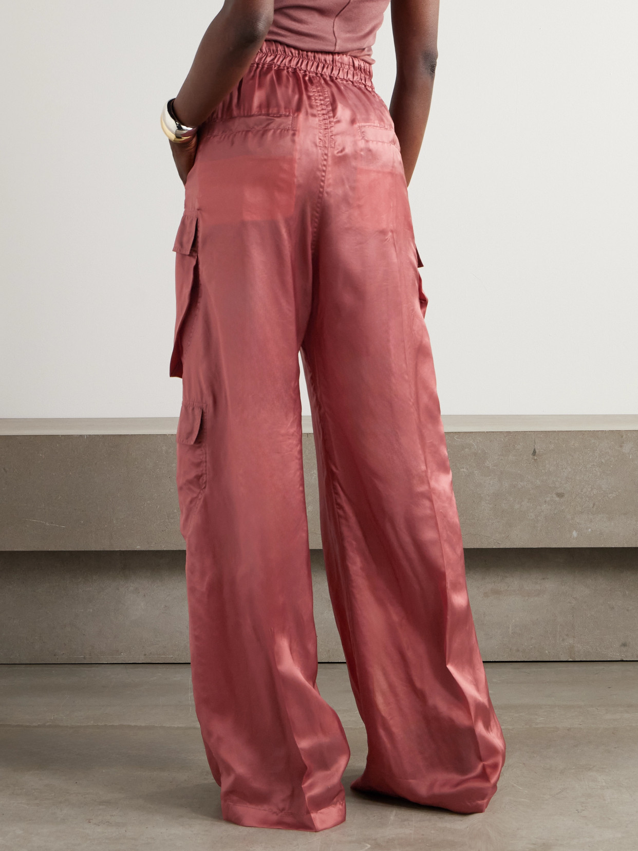 Rick Owens Satin-twill Wide-leg Cargo Pants In Brown