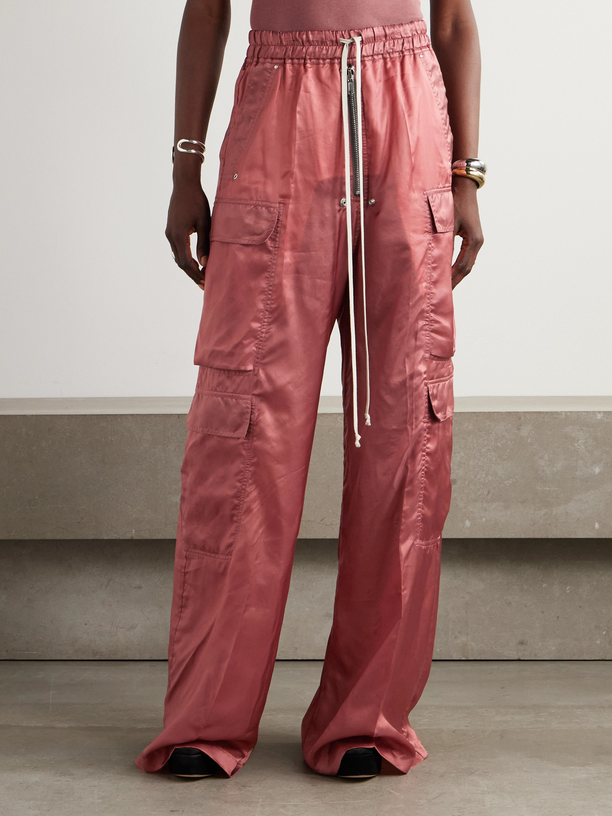 Rick Owens Satin-twill Wide-leg Cargo Pants In Brown