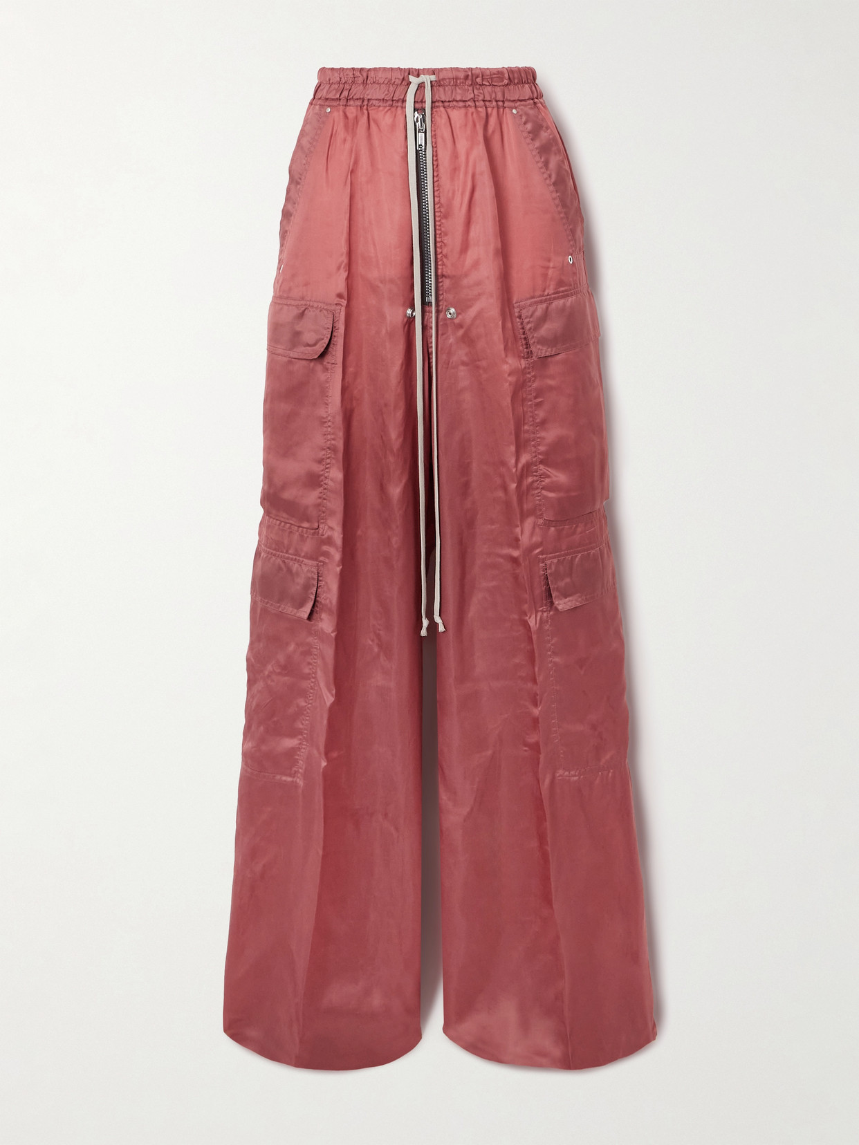 Rick Owens Satin-twill Wide-leg Cargo Pants In Brown