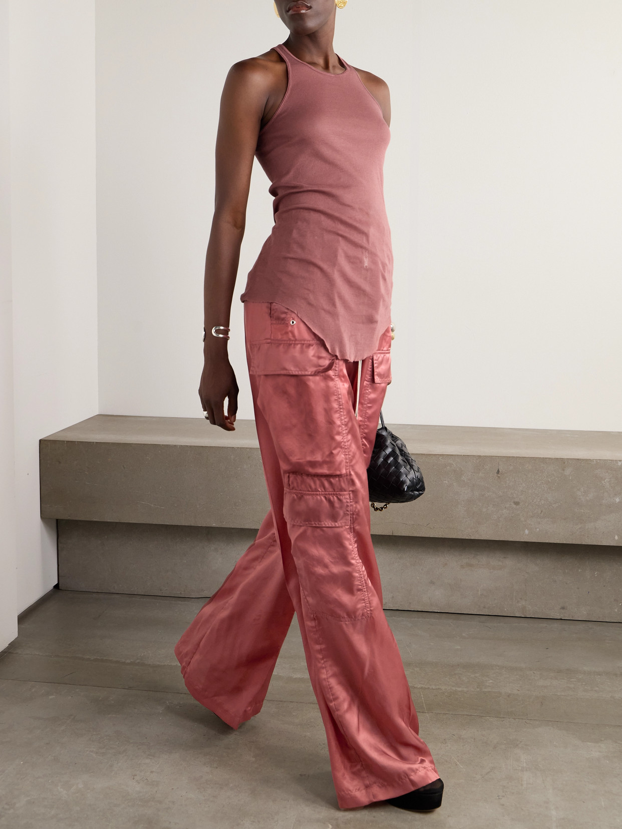 Rick Owens Satin-twill Wide-leg Cargo Pants In Brown