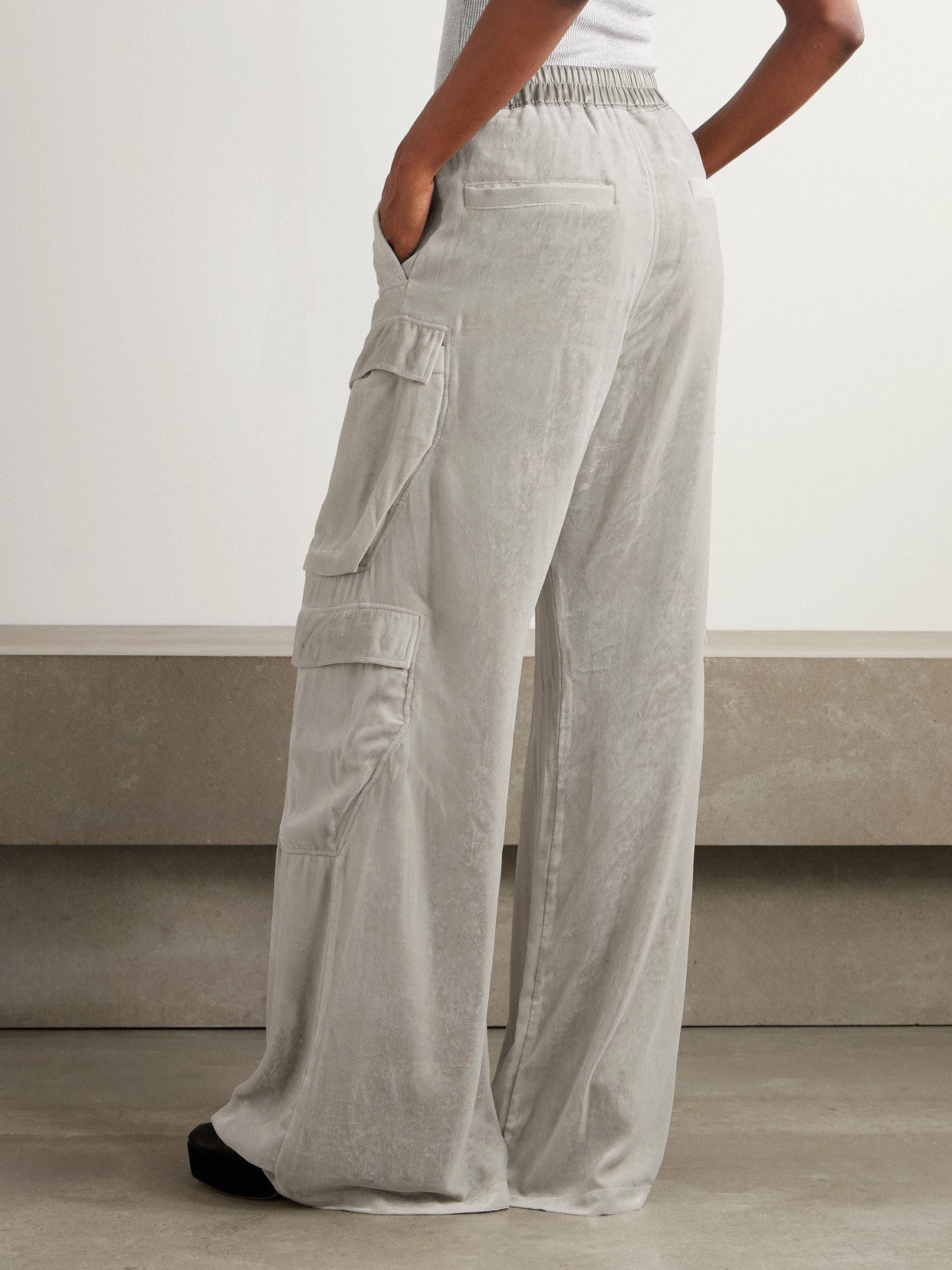 Rick Owens Shell-trimmed Velvet Wide-leg Cargo Pants In Gray