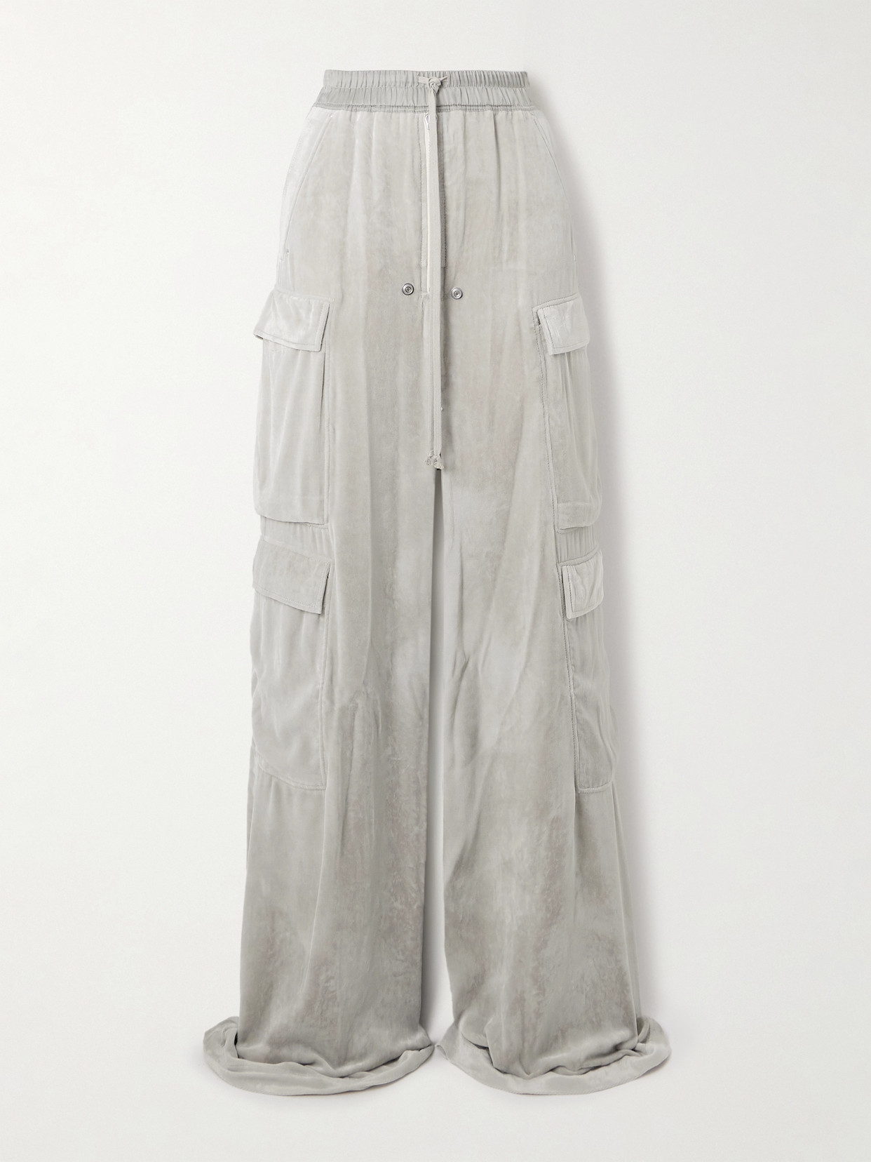 Rick Owens Shell-trimmed Velvet Wide-leg Cargo Pants In Gray