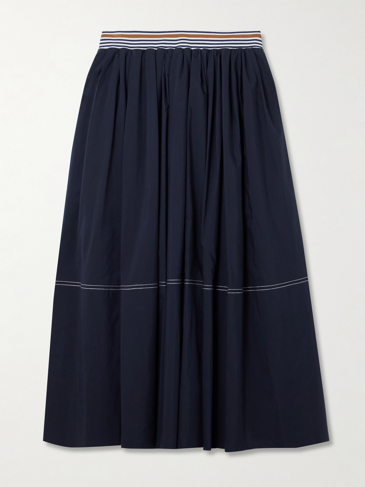 Veronica Beard Evelina Gathered Striped Cotton And Silk-blend Midi Skirt