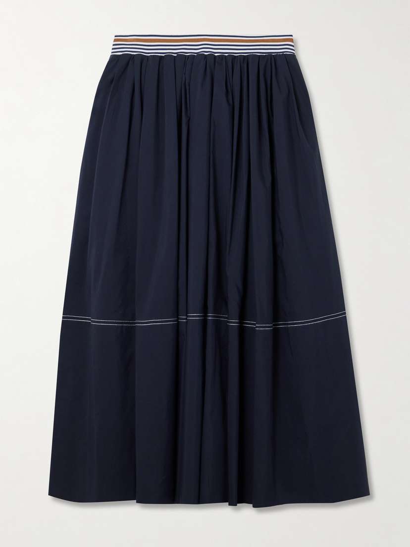 Veronica Beard Evelina Gathered Striped Cotton And Silk-blend Midi Skirt