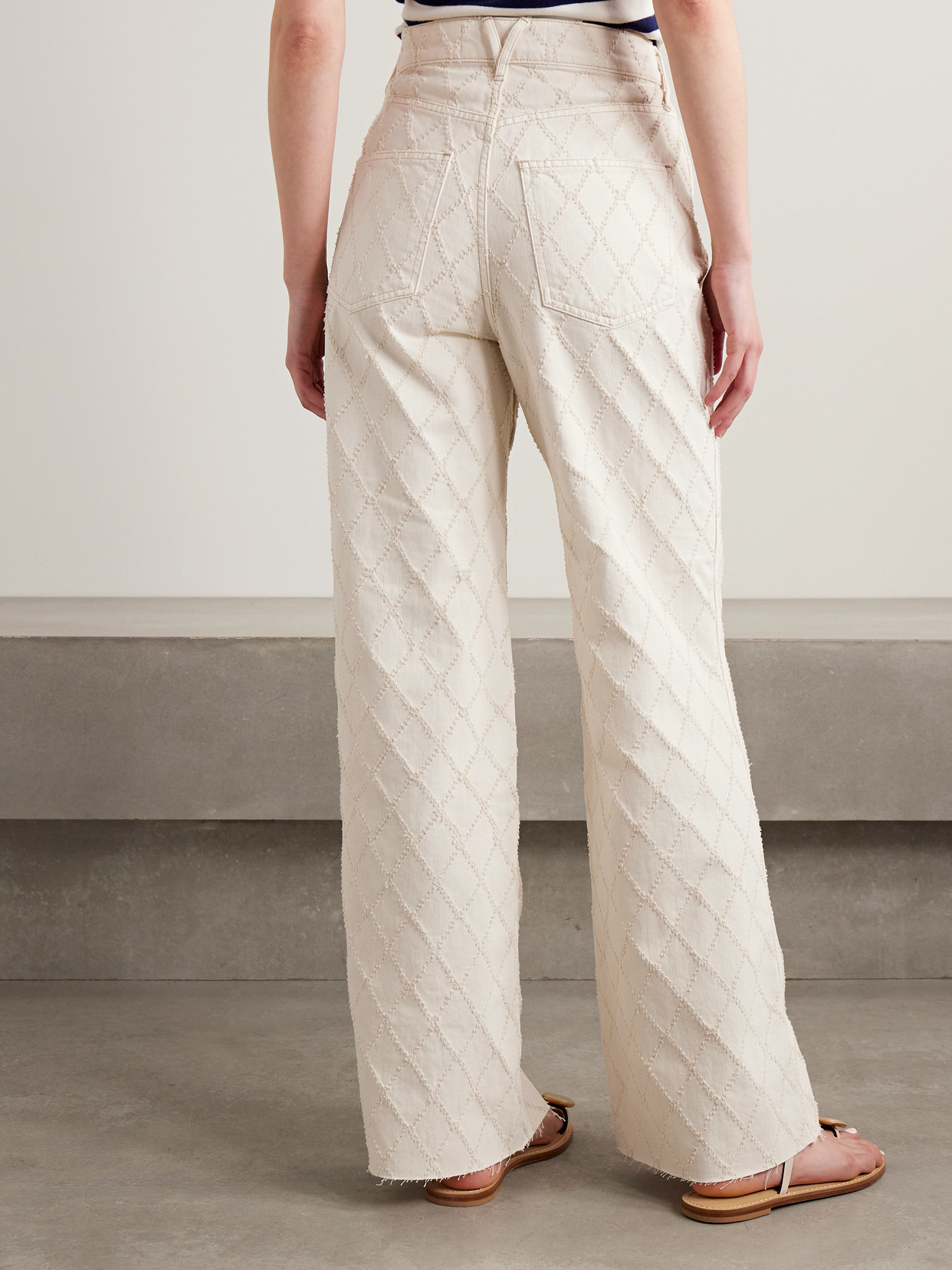 Veronica Beard Taylor Frayed Fil Coupé High-rise Wide-leg Jeans In Neutral