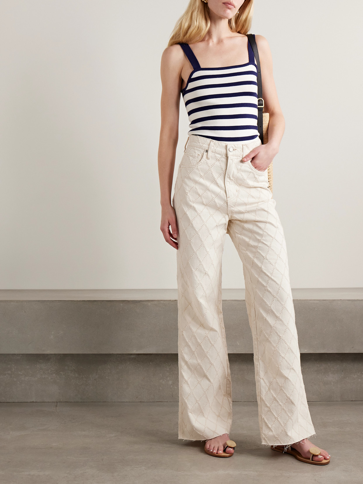 Veronica Beard Taylor Frayed Fil Coupé High-rise Wide-leg Jeans In Neutral