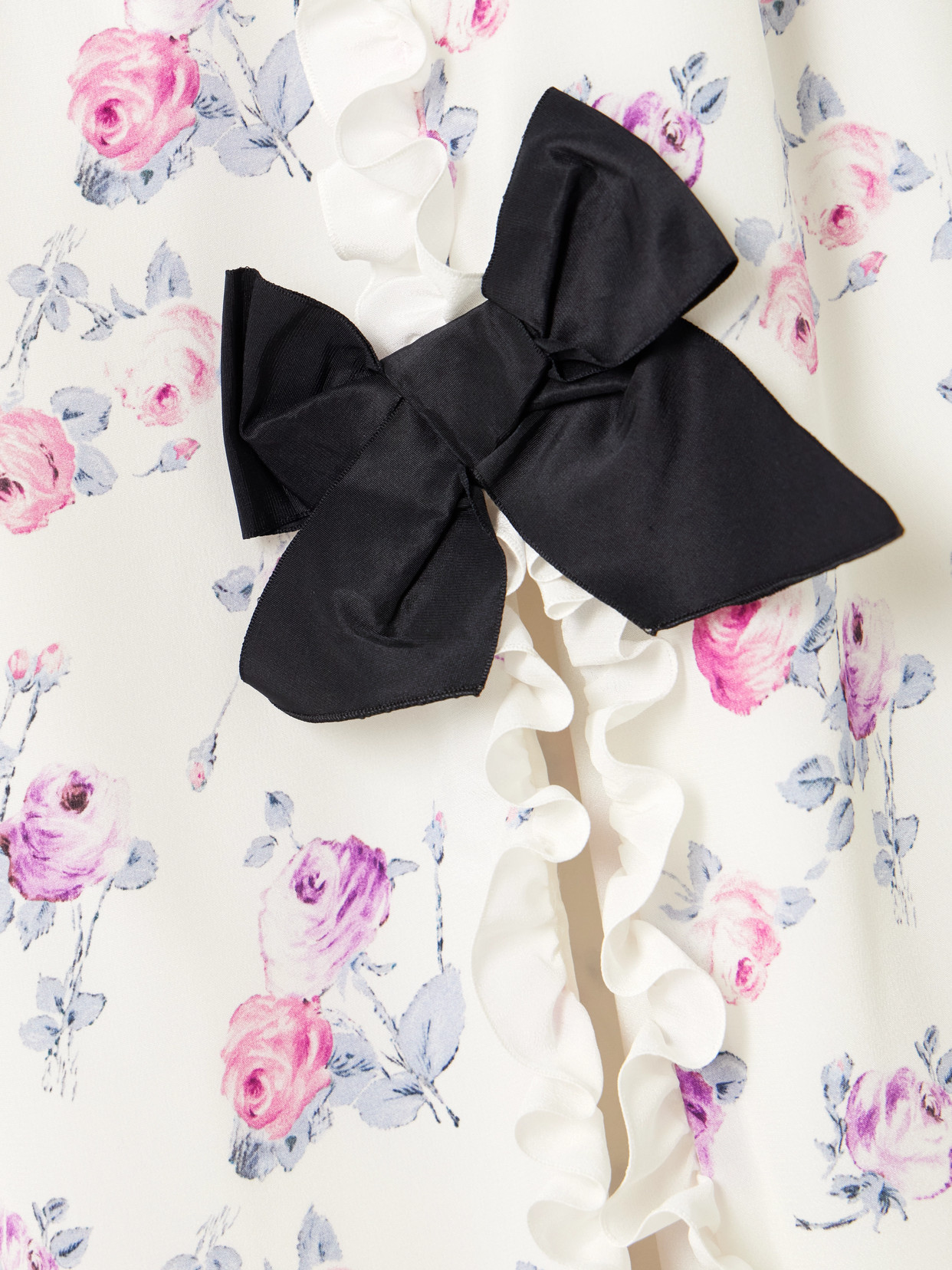 Alessandra Rich Bow-detailed Taffeta-trimmed Ruffled Floral-print Silk Crepe De Chine Midi Dress In White