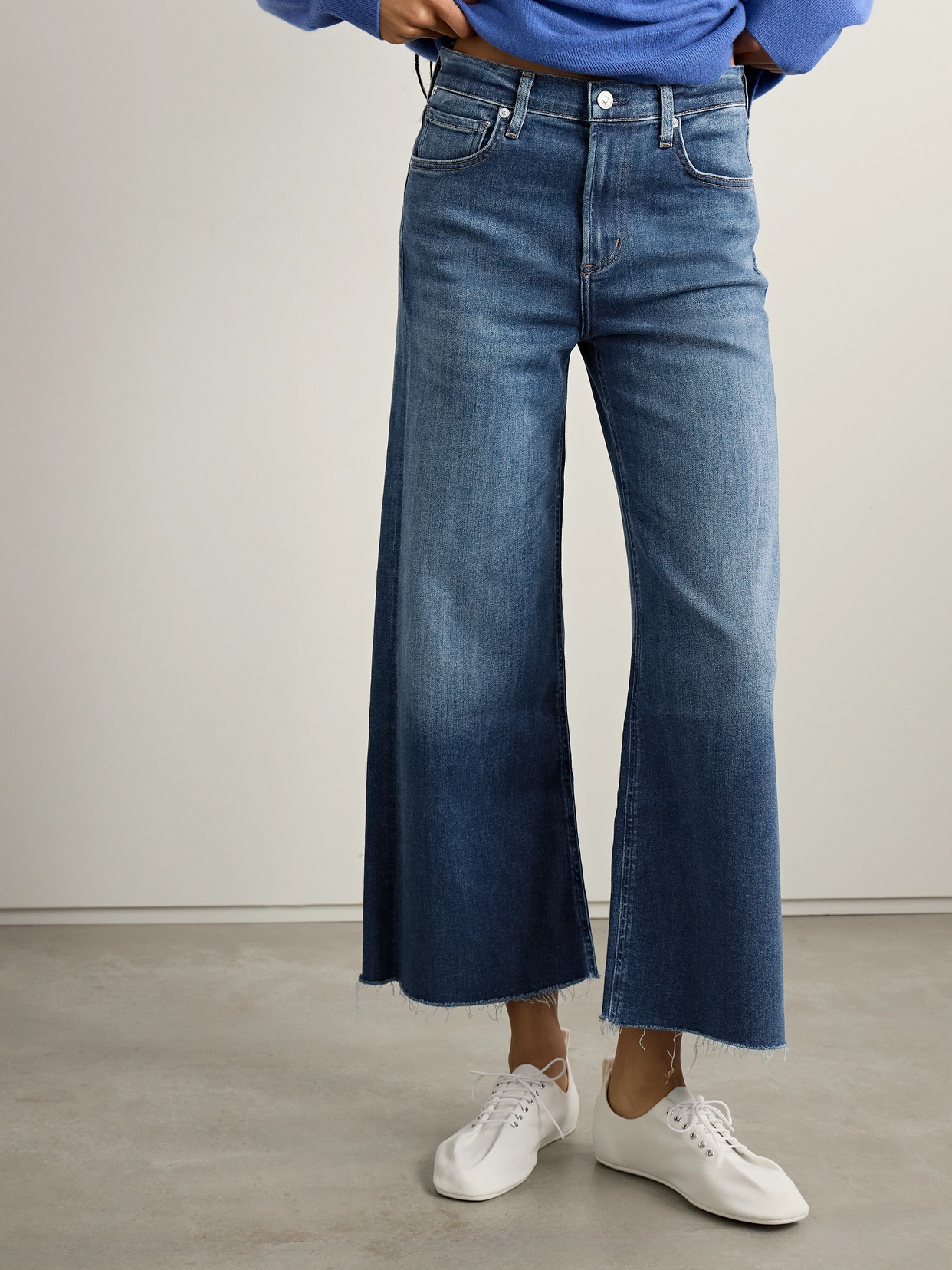 Citizens Of Humanity Lyra Frayed Cropped High-rise Wide-leg Jeans In Blue