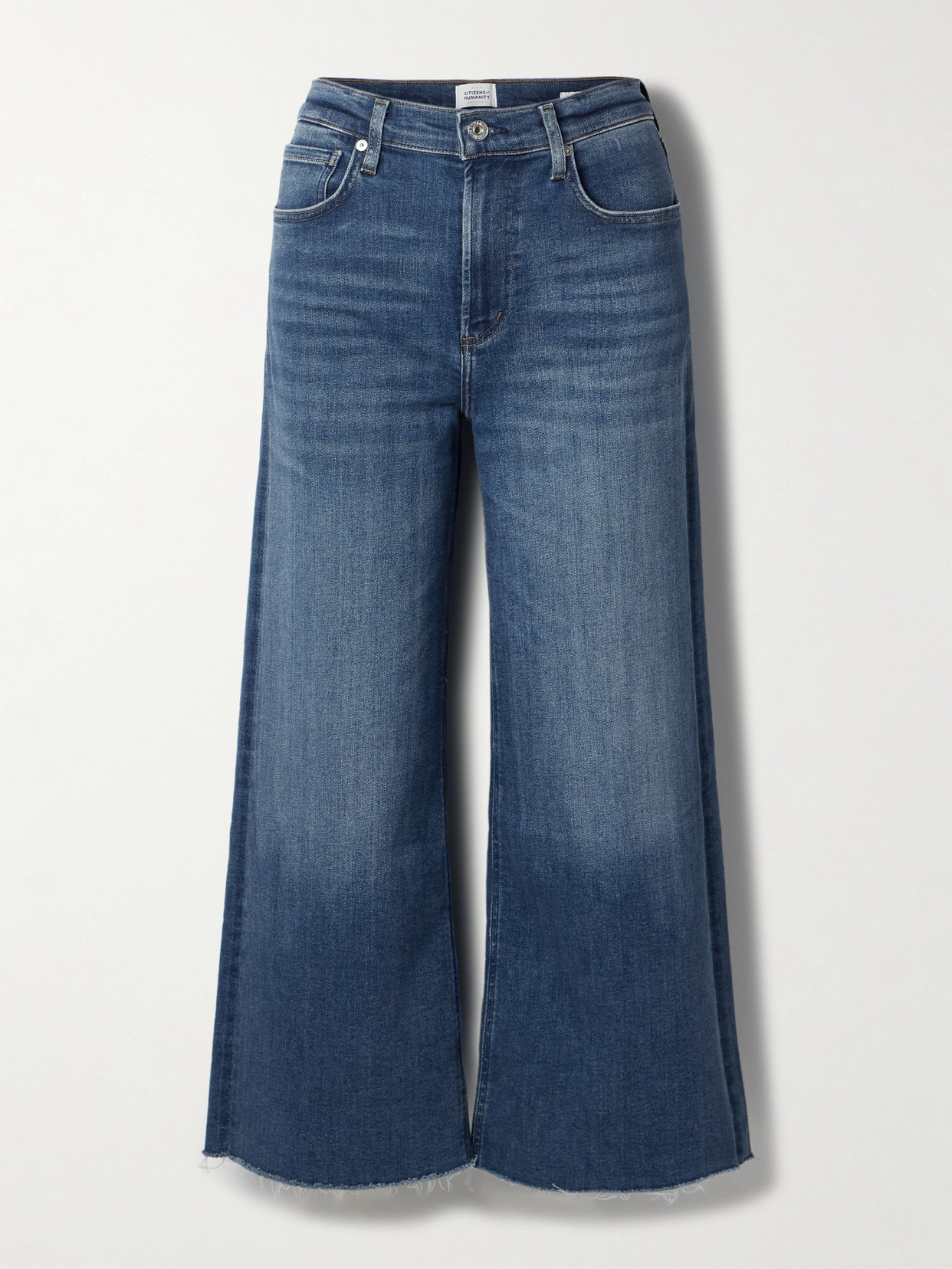 Citizens Of Humanity Lyra Frayed Cropped High-rise Wide-leg Jeans In Blue