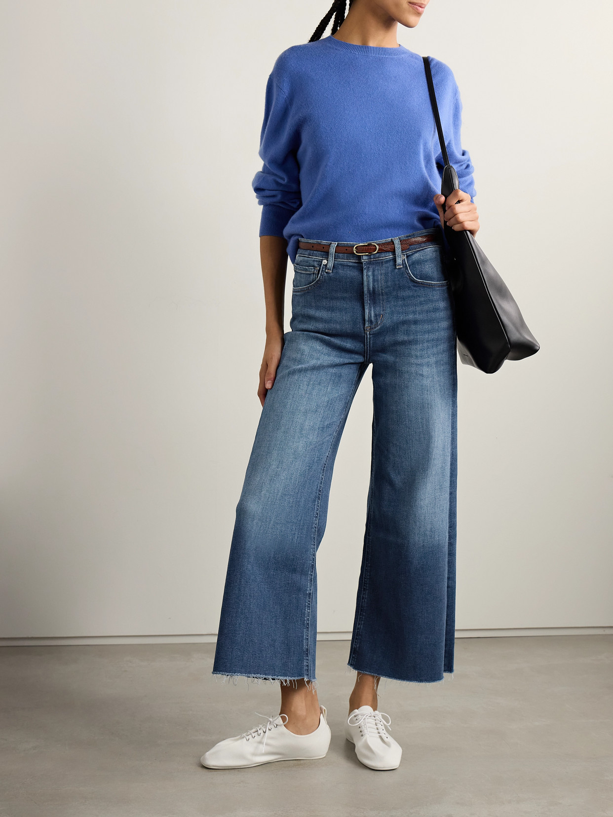 Citizens Of Humanity Lyra Frayed Cropped High-rise Wide-leg Jeans In Blue