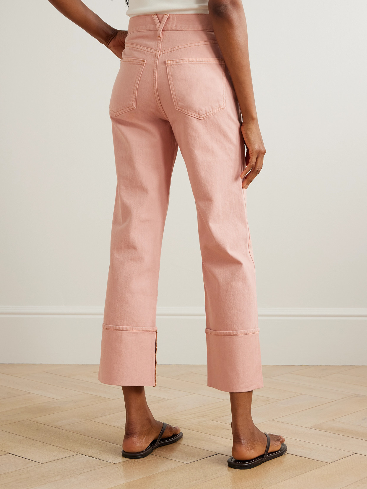 Veronica Beard Dylan Cuffed High Waist Relaxed Straight Leg Jeans In Pink