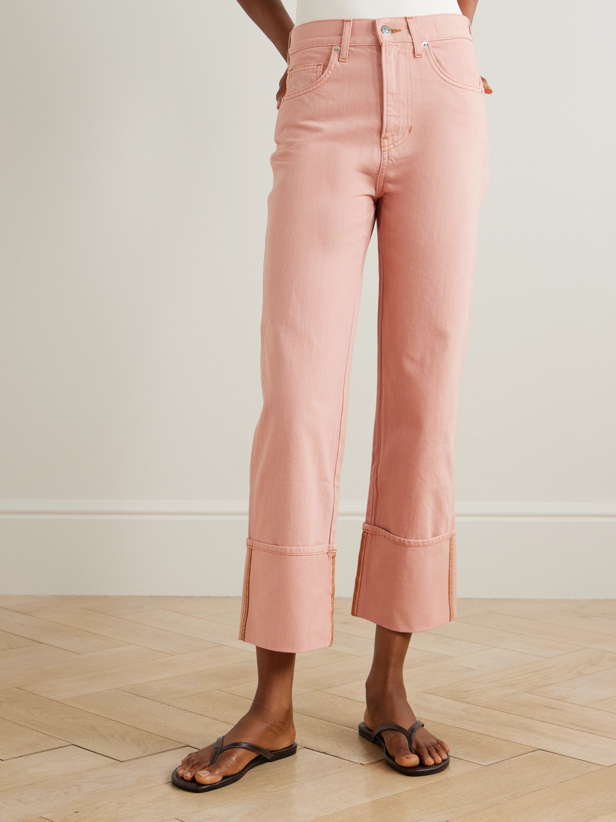 Veronica Beard Dylan Cuffed High Waist Relaxed Straight Leg Jeans In Pink