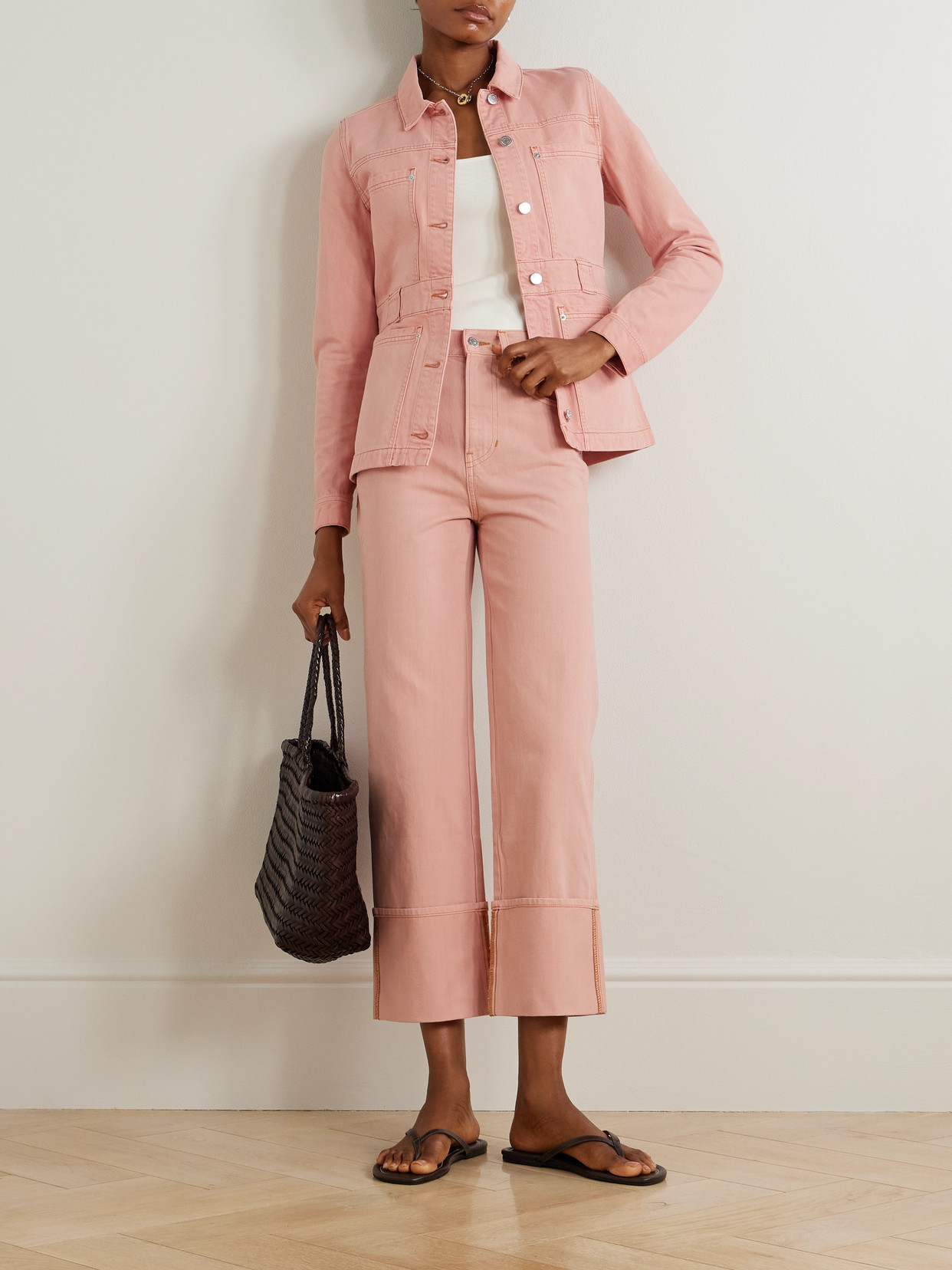 Veronica Beard Dylan Cuffed High Waist Relaxed Straight Leg Jeans In Pink
