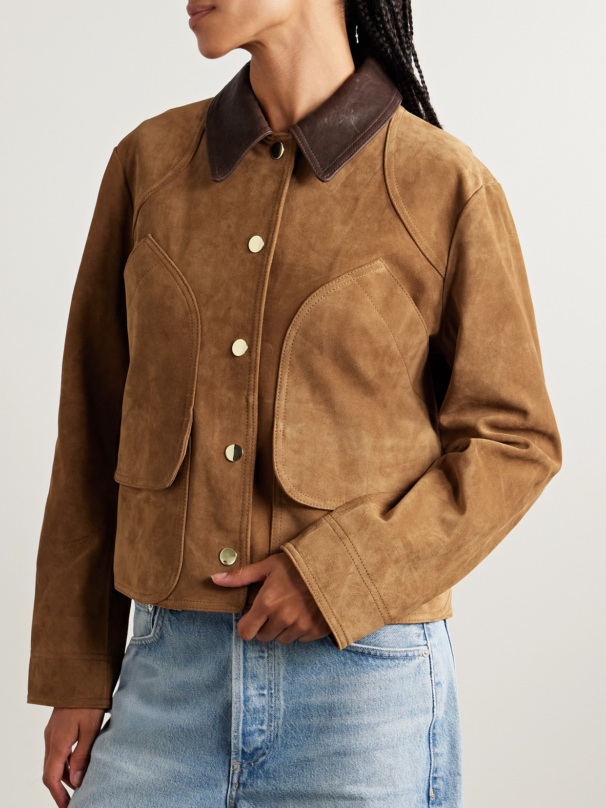 Veronica Beard Walters Leather Cropped Barn Jacket Whisky In Brown