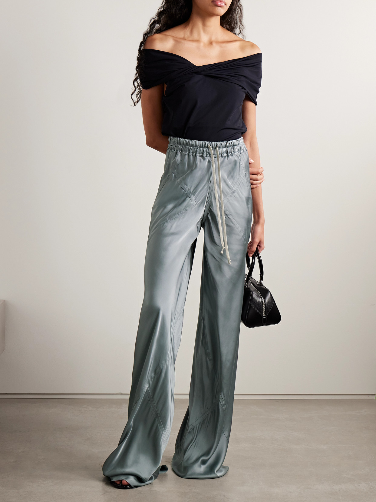 Rick Owens Oversized Charmeuse Wide-leg Pants In Black