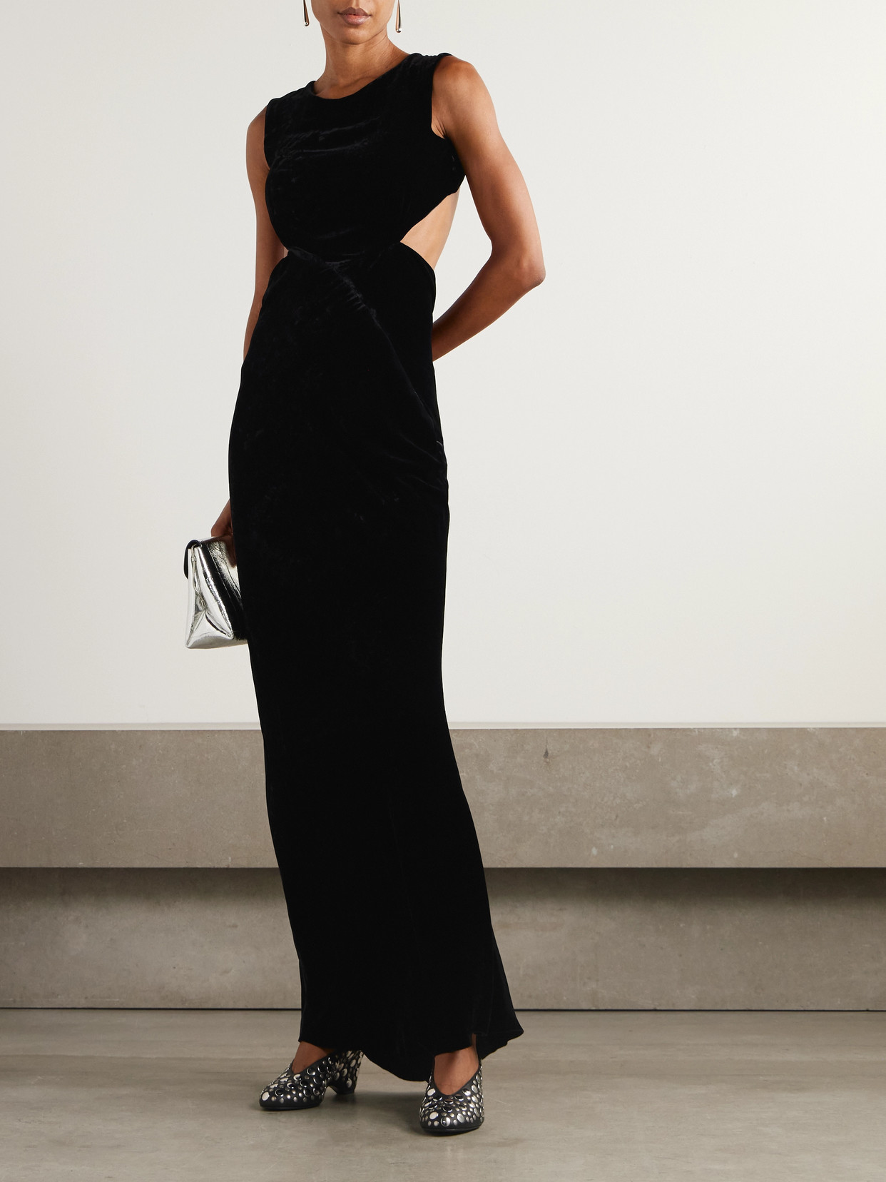 Rick Owens Twisted Open-back Cutout Velvet Gown In Black