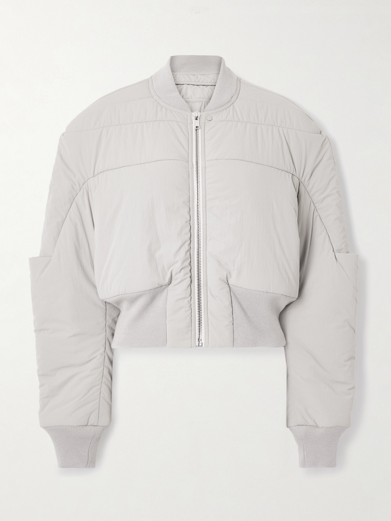 Rick Owens Cropped Wool-trimmed Shell Down Bomber Jacket In Gray