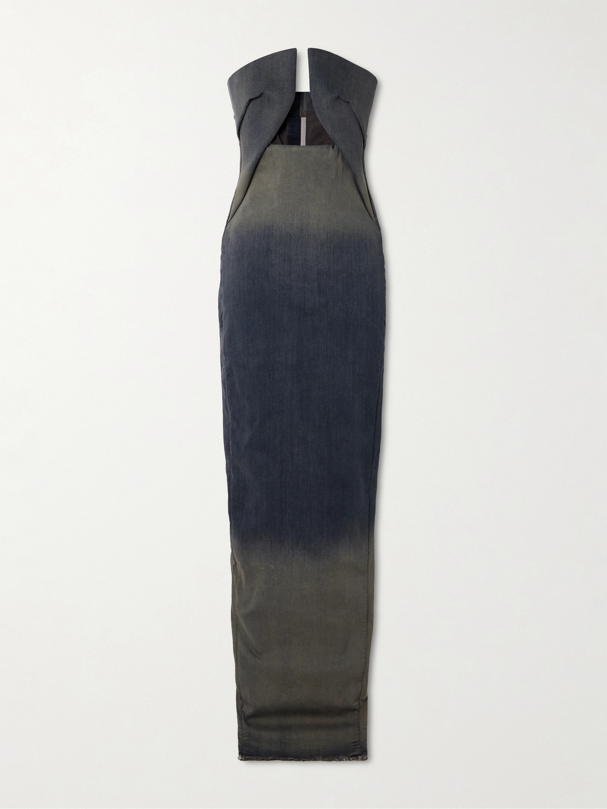 Rick Owens Prong Strapless Dégradé Stretch-denim Gown In Blue