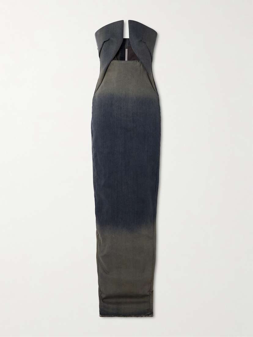 Rick Owens Prong Strapless Dégradé Stretch-denim Gown