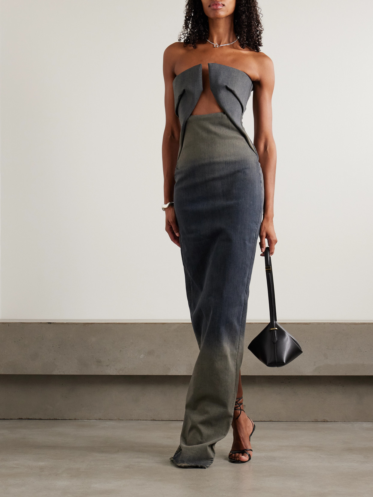 Rick Owens Prong Strapless Dégradé Stretch-denim Gown In Blue