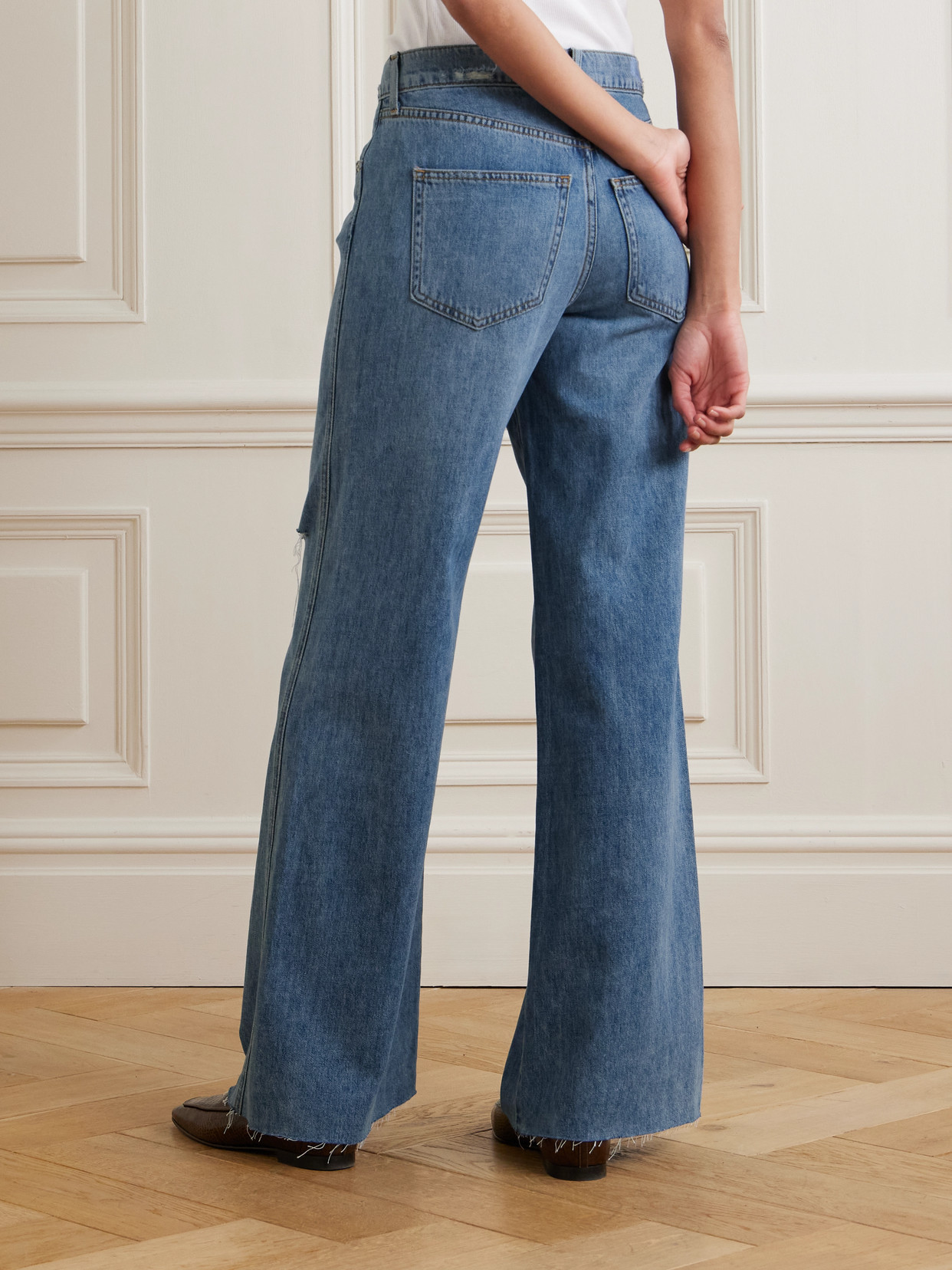 Veronica Beard Kasey Frayed Mid-rise Wide-leg Jeans In Blue