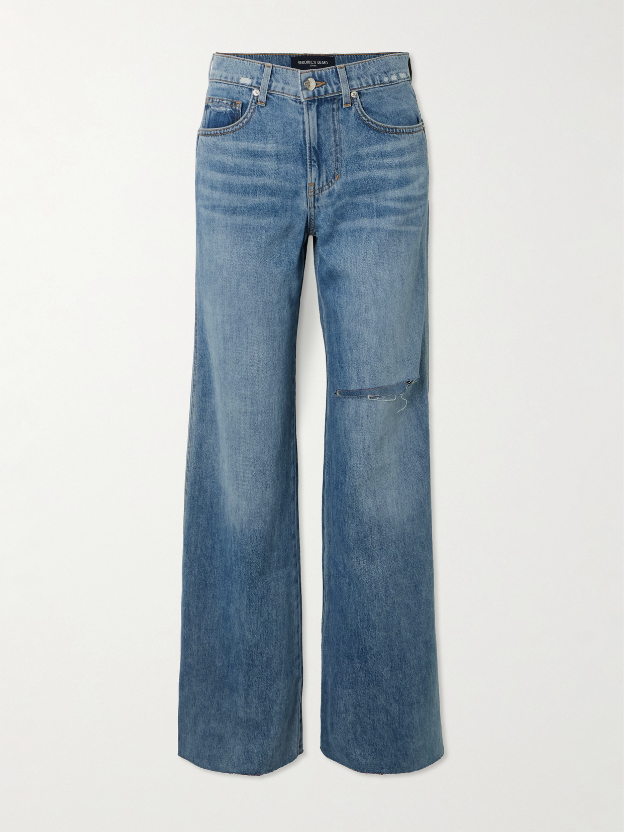 Veronica Beard Kasey Frayed Mid-rise Wide-leg Jeans In Blue
