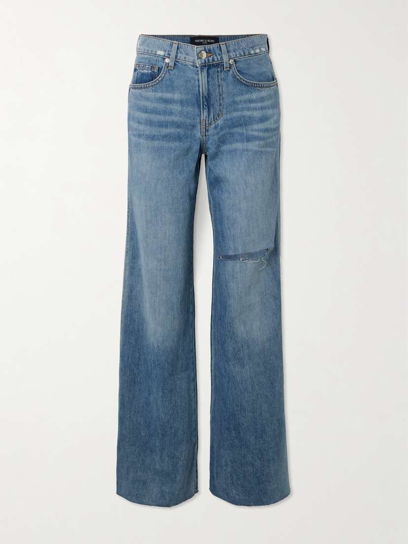 Veronica Beard Kasey Frayed Mid-rise Wide-leg Jeans