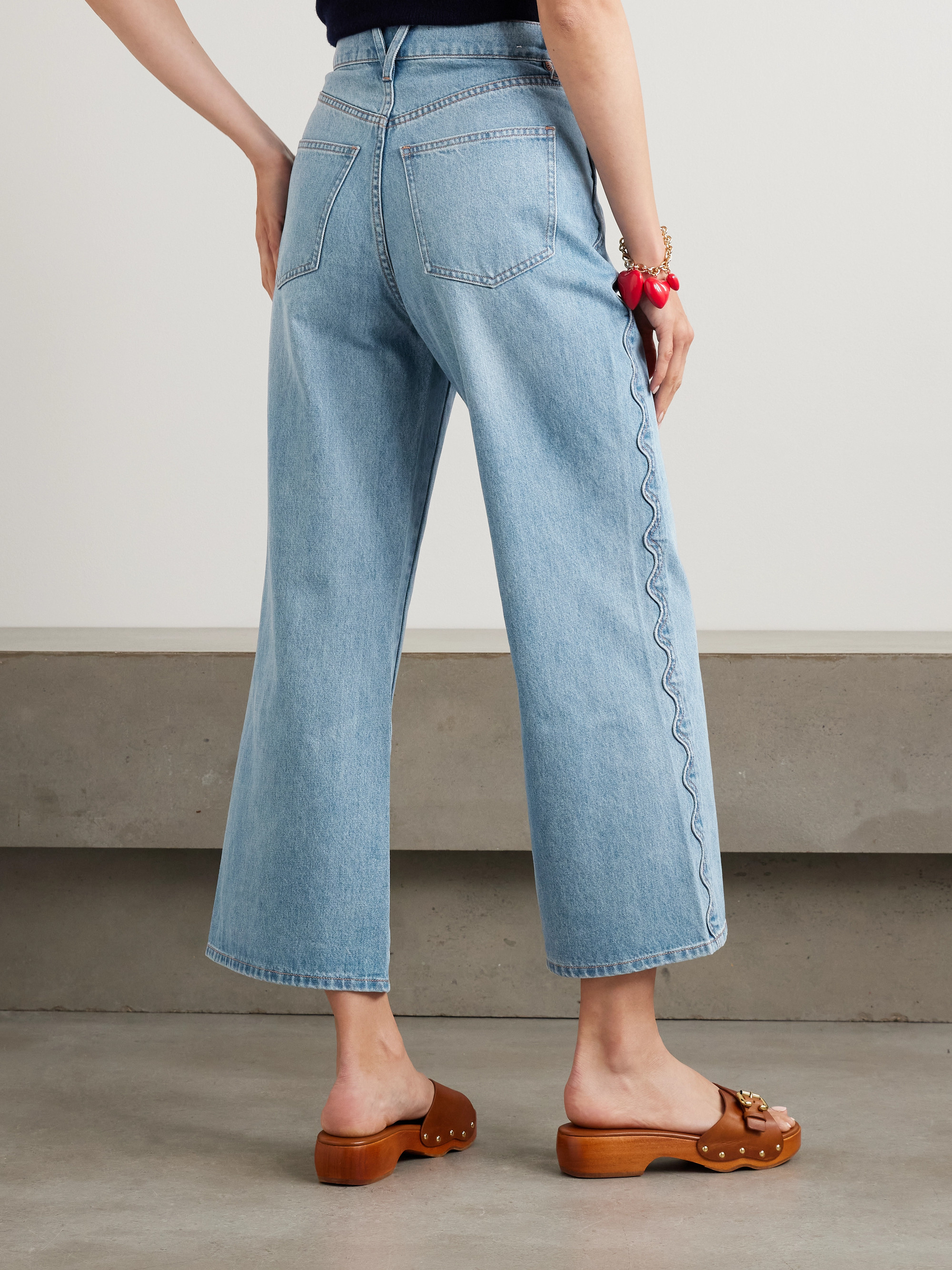 Veronica Beard Taylor cropped scalloped high-rise wide-leg jeans