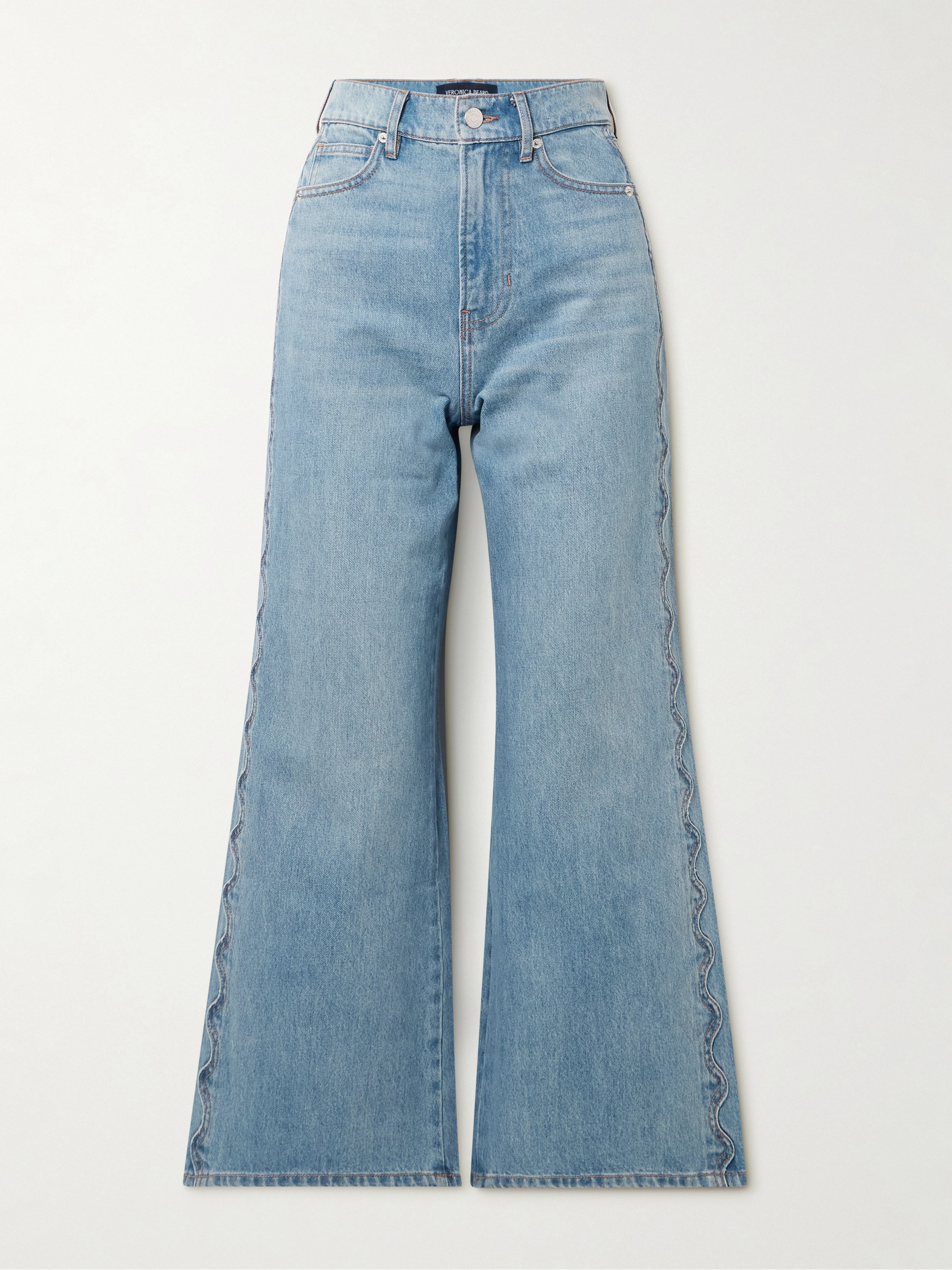 Veronica Beard Taylor cropped scalloped high-rise wide-leg jeans
