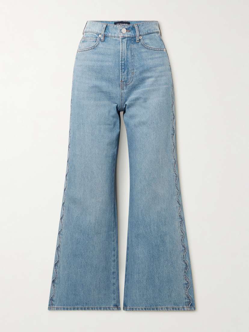 Veronica Beard Taylor Cropped Scalloped High-rise Wide-leg Jeans