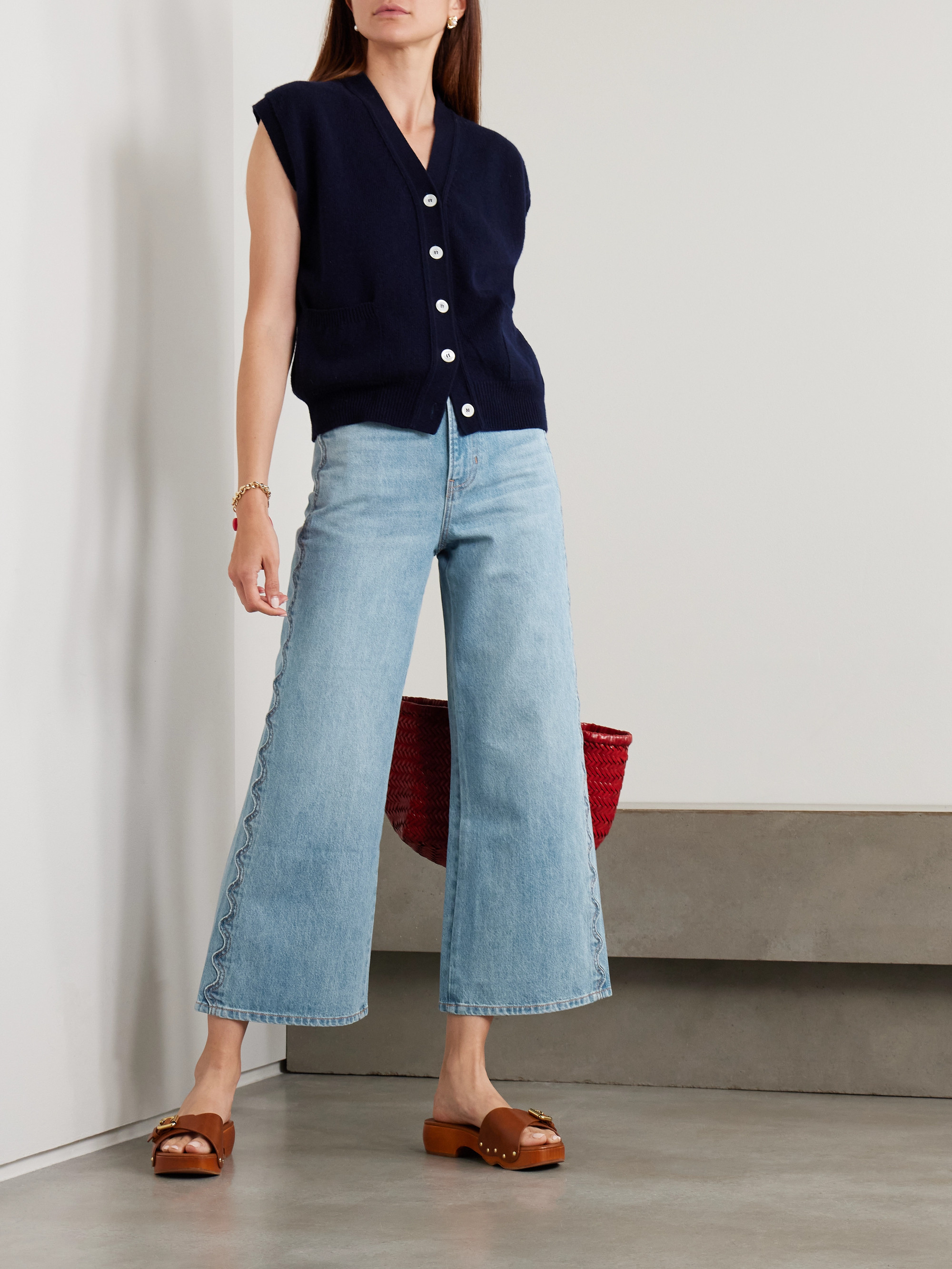 Veronica Beard Taylor cropped scalloped high-rise wide-leg jeans