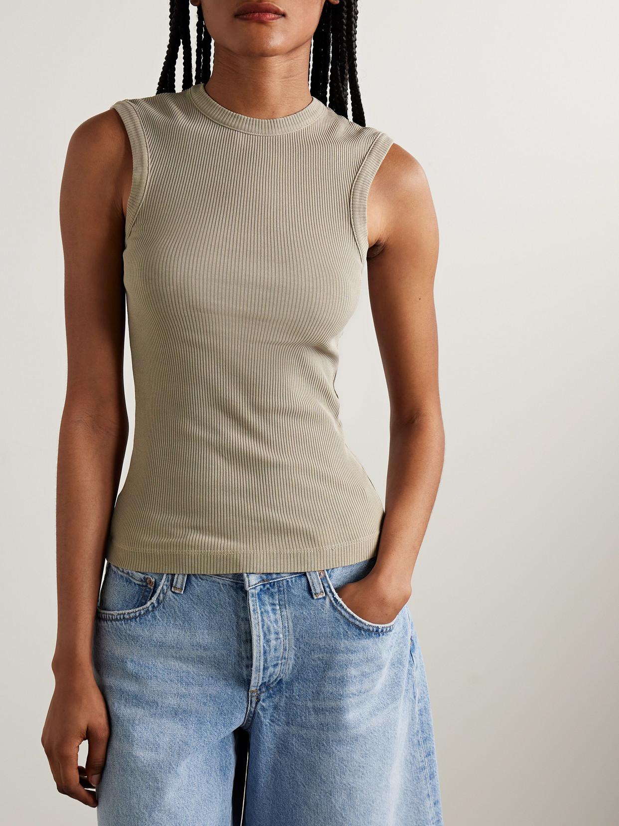 Shop Agolde Cassidy Ribbed Stretch Organic Cotton And Lyocell-blend Jersey Tank