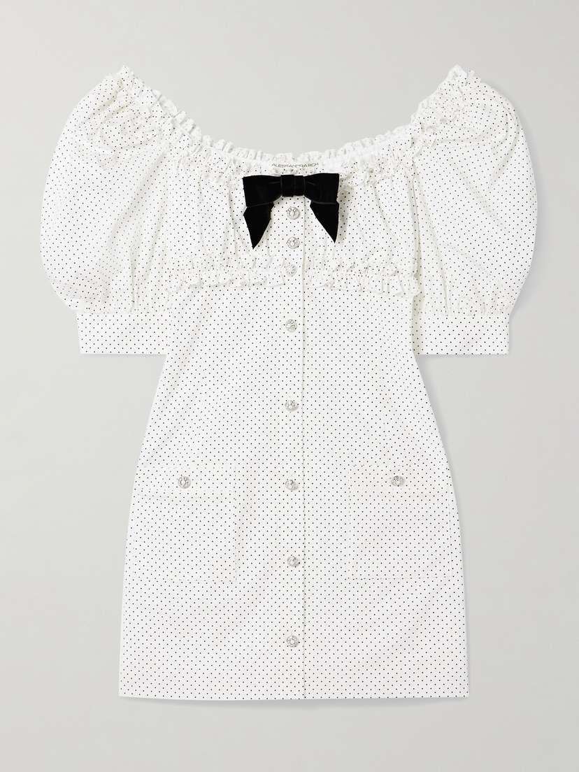 Alessandra Rich Velvet-trimmed Ruffled Polka-dot Cotton-poplin Mini Dress