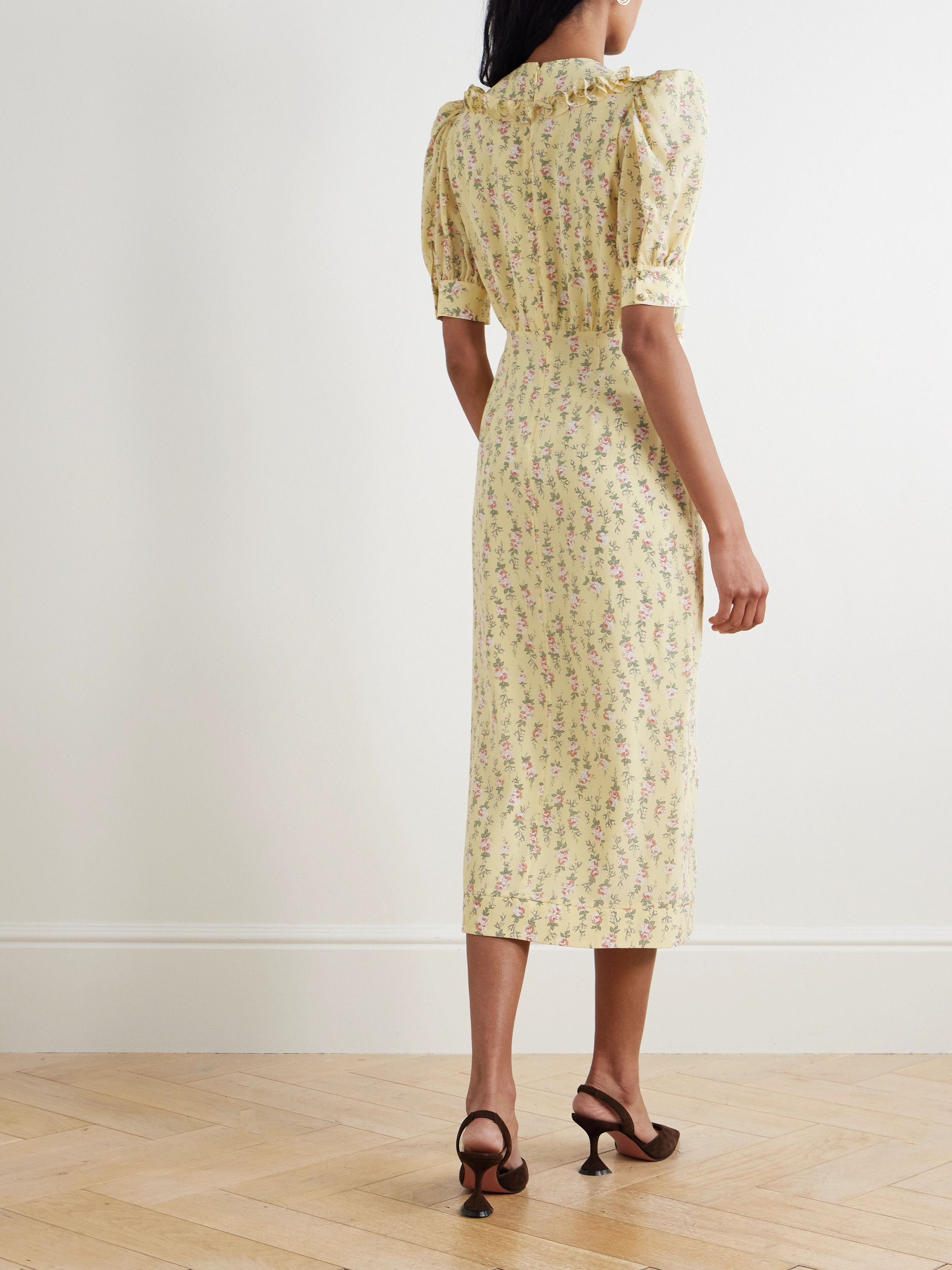 Alessandra Rich Garden Party bow-detailed floral-print silk crepe de chine midi dress