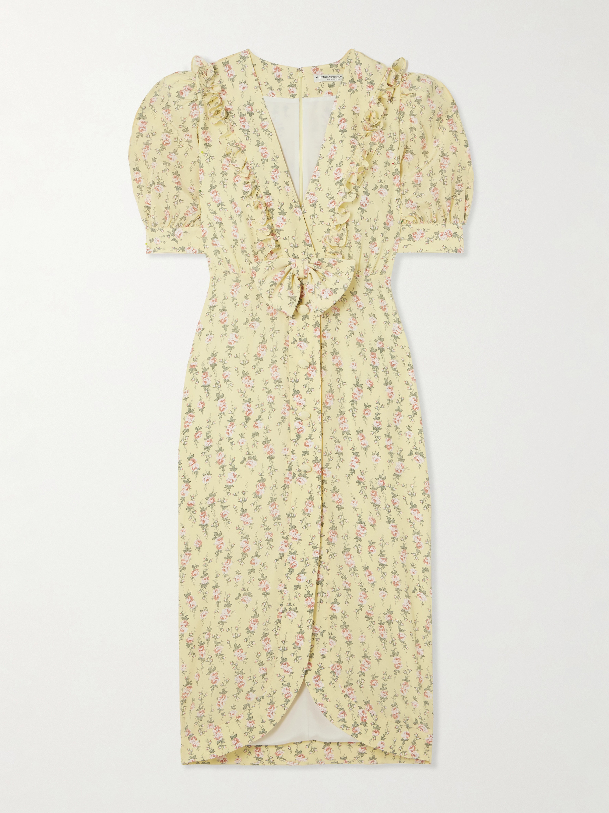 Alessandra Rich Garden Party bow-detailed floral-print silk crepe de chine midi dress