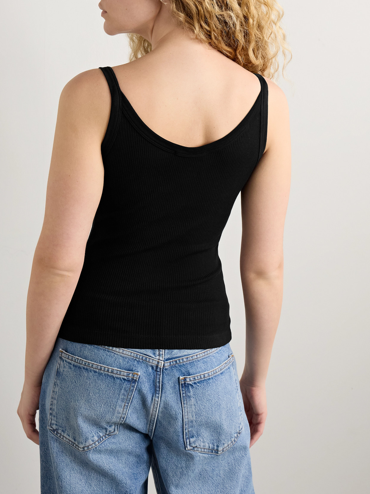 Agolde Jordan Ribbed Stretch-organic Cotton And Tencel™ Lyocell-blend Tank In Black
