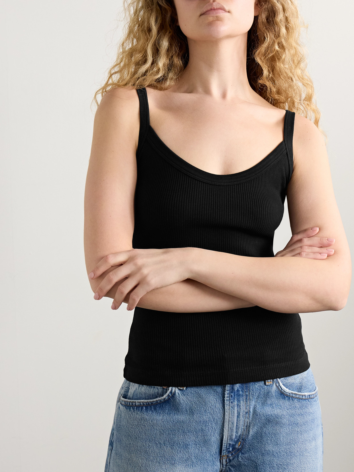 Agolde Jordan Ribbed Stretch-organic Cotton And Tencel™ Lyocell-blend Tank In Black