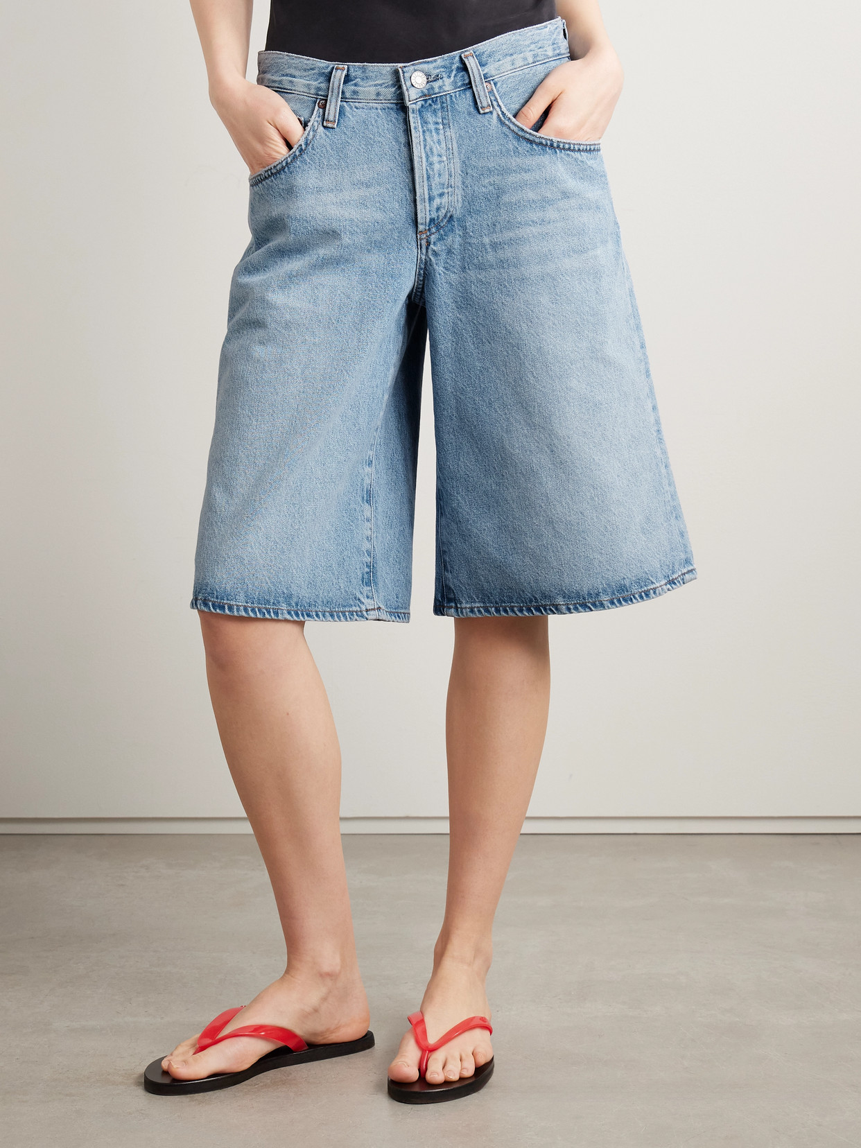 Agolde Baggy V-waist Denim Shorts In Blue